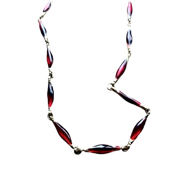 Vintage Red Enamel Gold Tone Necklace Women’s Jewelry - Picture 2 of 8